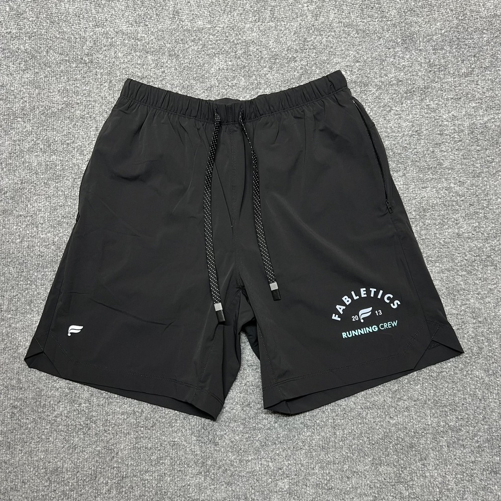 Fabletics Shorts Mens Medium Black Lined Running Athletic 6.5 Inseam Zip Pockets